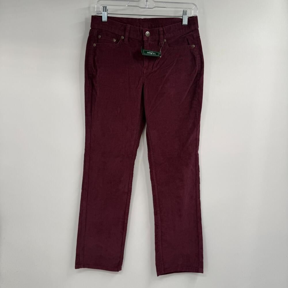 NWT LL Bean Favorite Fit Corduroy Pants Womens 4P Deep Wine Straight Leg Stretch